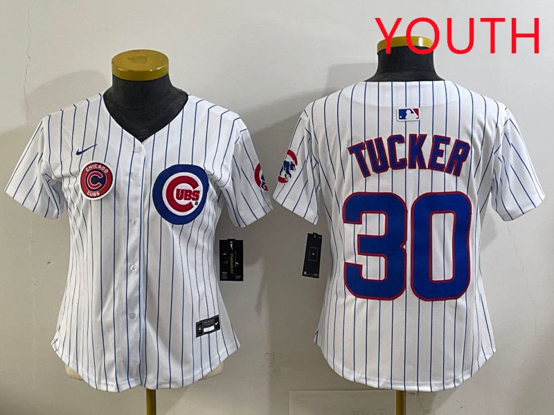 Youth 2025 Chicago Cubs #30 Tucker White Stripe Game Nike MLB Jersey style 7->youth mlb jersey->Youth Jersey